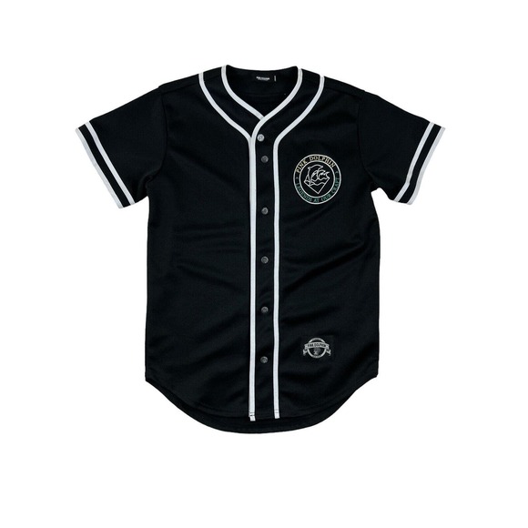 Pink+Dolphin Men Black Short Sleeve Button Up Baseball Jersey Sz M - Picture 1 of 7
